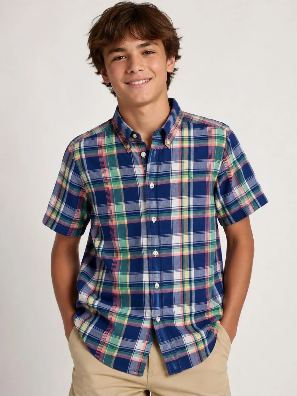 Ralph Lauren Boys' Short-Sleeve Plaid Button-Down Shirt - M 10-12